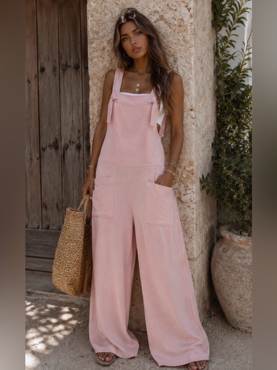 BUCKETLIST Pants - Good Days Jumpsuit with Pockets in Blush Pink